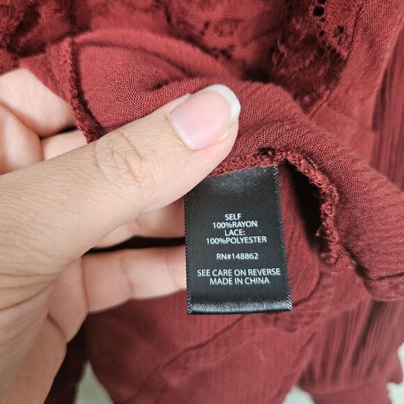 Torrid Crinkle Gauze Lace Inset Surplice Top. Brown 3X - Picture 14 of 16